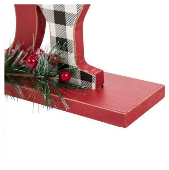 🆕 Glitzhome 11 in. L Wooden Christmas Plaid JOY Table Decor, NWT - Picture 5 of 7